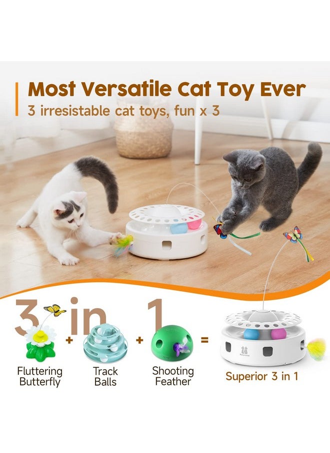 Potaroma Potaroma Cat Toys 3in1 Automatic Interactive Kitten Toy, Fluttering Butterfly, Moving Ambush Feather, Track Balls, Dual Power Supplies, USB Powered, Indoor Exercise Kicker (Bright White)  - Image 2
