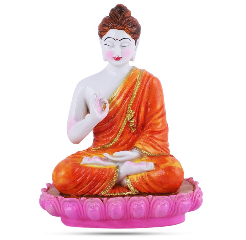 MARINER'S CREATION Buddha Statues for livingroom Buddha Idol for Home Decor shaowpiece for Gift Color- Orange,White size-15x8x20 cm - Image 1