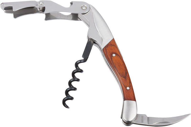 Smooth Dragon Premium Waiters Corkscrew - 3 in 1 Stainless Steel Wine Opener with Rosewood Pull Tap Handle Bottle Opener and Serrated Foil Cutter - Image 4