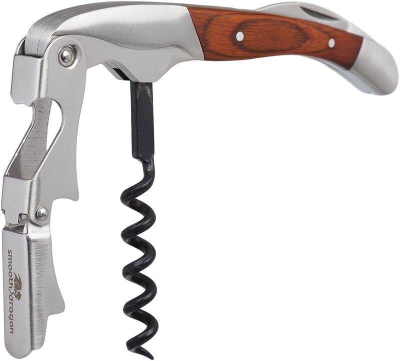 Smooth Dragon Premium Waiters Corkscrew - 3 in 1 Stainless Steel Wine Opener with Rosewood Pull Tap Handle Bottle Opener and Serrated Foil Cutter - Image 1