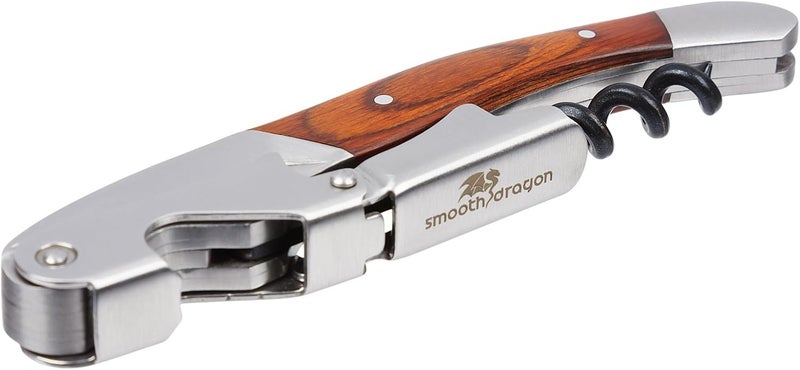 Smooth Dragon Premium Waiters Corkscrew - 3 in 1 Stainless Steel Wine Opener with Rosewood Pull Tap Handle Bottle Opener and Serrated Foil Cutter - Image 2