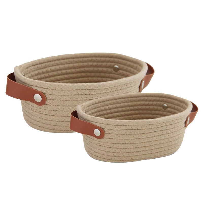Paporich Woven Basket,Set of 2,Cotton Rope Storage Basket,Baby Nursery Bin, Small Dog Cat Toy Box,Gift Baskets empty,Mini Storage Basket,for Bedroom,Nursery, Livingroom Entryway (Khaki)