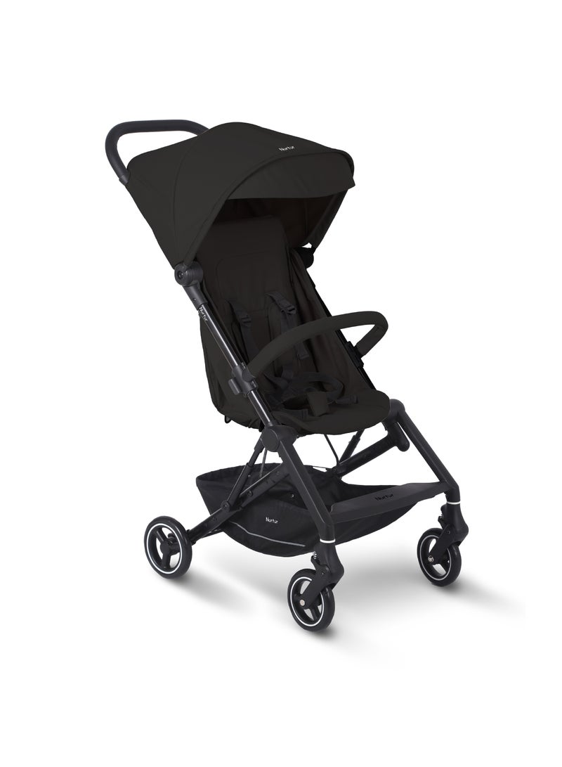 Nurtur Pixel Baby/Kids Travel Cabin Stroller, Aluminium Alloy, leatherette details, 0 36 months, Storage Basket, Detachable Bumper, 5 Point Safety Harness, Compact Foldable Design, Black - Image 1