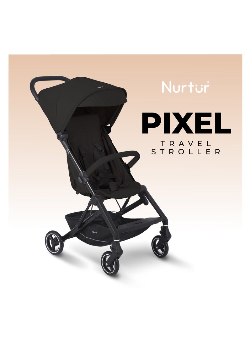Nurtur Pixel Baby/Kids Travel Cabin Stroller, Aluminium Alloy, leatherette details, 0 36 months, Storage Basket, Detachable Bumper, 5 Point Safety Harness, Compact Foldable Design, Black - Image 2