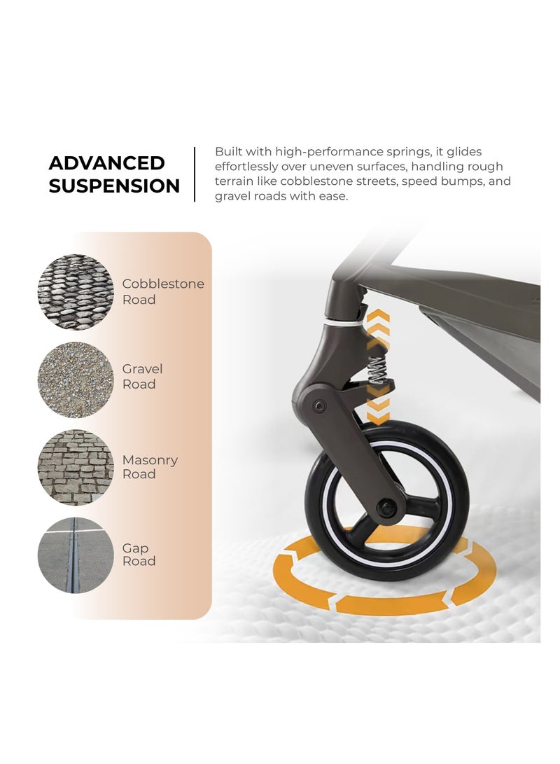 Nurtur Pixel Baby/Kids Travel Cabin Stroller, Aluminium Alloy, leatherette details, 0 36 months, Storage Basket, Detachable Bumper, 5 Point Safety Harness, Compact Foldable Design, Black - Image 4