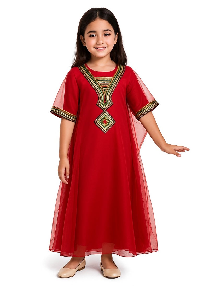 المنزل الذكي هوم سمارت فستان أحمر بنقشة علم اليوم الوطني للبنات احتفلي باليوم الوطني لدولة الإمارات العربية المتحدة بأناقة الزي الوطني لدولة الإمارات العربية المتحدة للمناسبات الوطنية الاحتفالية - Image 1