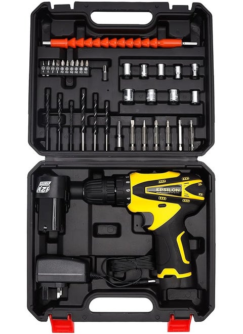 12V Cordless Drill Ecd1037 Chuck Size 10 Mm Perfect For Home And Business No Load Speed 0 400 0 1400 Rpm Includes Accessories Black And Yellow