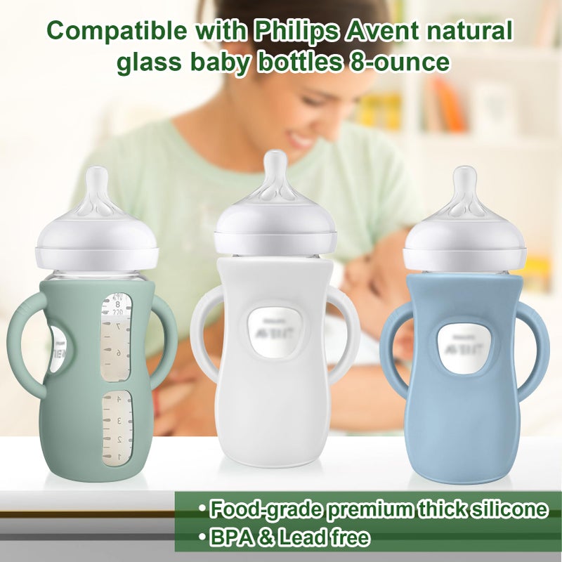 Juome Silicone Sleeves with Handles for Avent Natural Glass Baby Bottle - 3 Pack Anti Breakage Baby Bottles Holder, Compatible with Philips Avent Anti Colic Baby Bottles 8 oz - Image 5