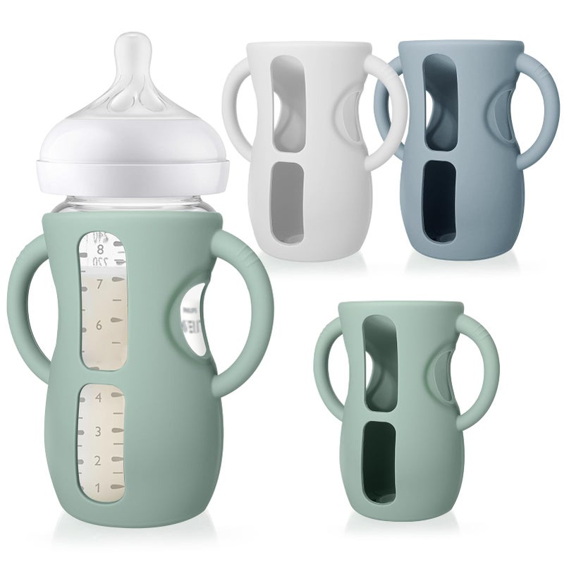 Juome Silicone Sleeves with Handles for Avent Natural Glass Baby Bottle - 3 Pack Anti Breakage Baby Bottles Holder, Compatible with Philips Avent Anti Colic Baby Bottles 8 oz - Image 1