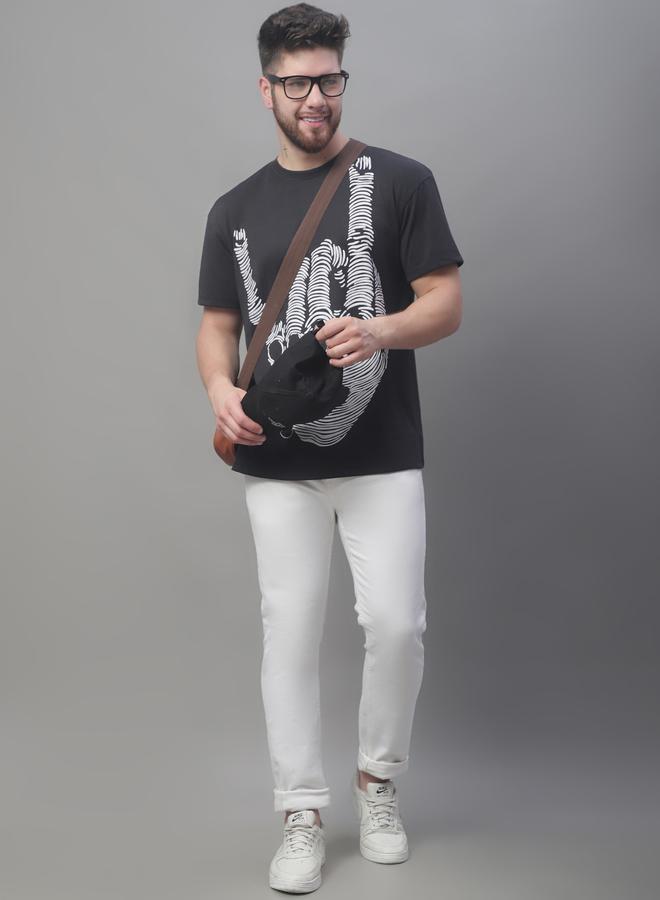 تايك تو تيشيرت رجالي أسود بطبعة جرافيك مقاس كبير من دور - Image 5