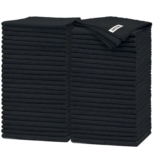 FIXSMITH Black Microfiber Cleaning Cloth Pack of 50 Highly Absorbent Cleaning Rags 16X12 All Purpose Cleaning Towels for Housekeeping Kitchen Car Lint Free and Reusable Microfiber Towels - Image 1