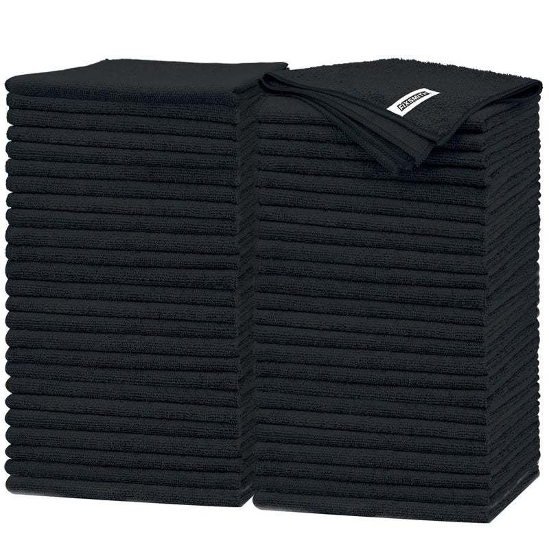 FIXSMITH Black Microfiber Cleaning Cloth Pack of 50 Highly Absorbent Cleaning Rags 16X12 All Purpose Cleaning Towels for Housekeeping Kitchen Car Lint Free and Reusable Microfiber Towels - Image 2
