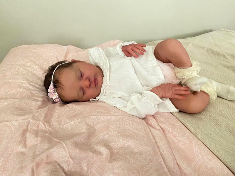 Zero Pam 19 Inch Realistic Reborn Girl Dolls Eyes Closed Lifelike Newborn Baby Doll with Hair Soft Silicone Baby That Look Real Lifelike Handmade Doll Toys Visible Veins Poseable - Image 2