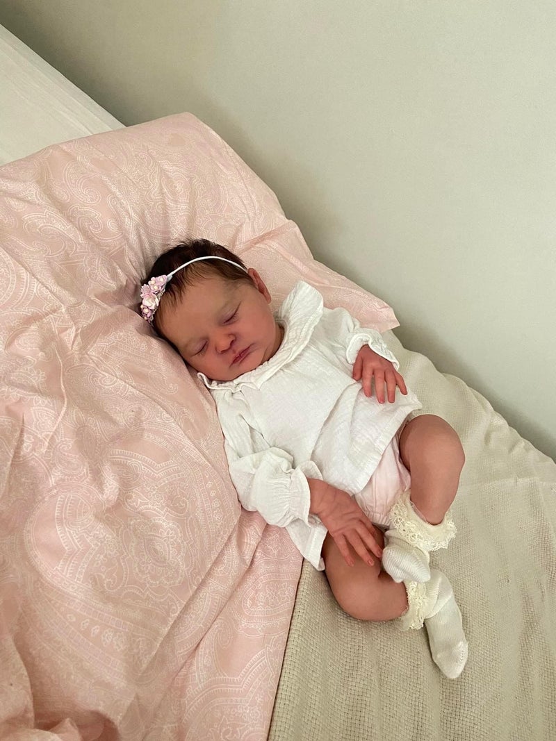 Zero Pam 19 Inch Realistic Reborn Girl Dolls Eyes Closed Lifelike Newborn Baby Doll with Hair Soft Silicone Baby That Look Real Lifelike Handmade Doll Toys Visible Veins Poseable - Image 1