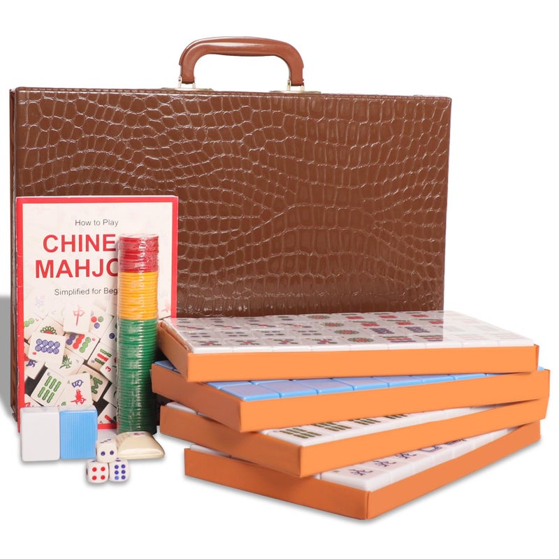 GUSTARIA Chinese Mahjong Set Mahjong Game Set with 146 Numbered Large Tiles 15 Blue Mahjong Tiles Set with Brown Carrying Case - Image 2