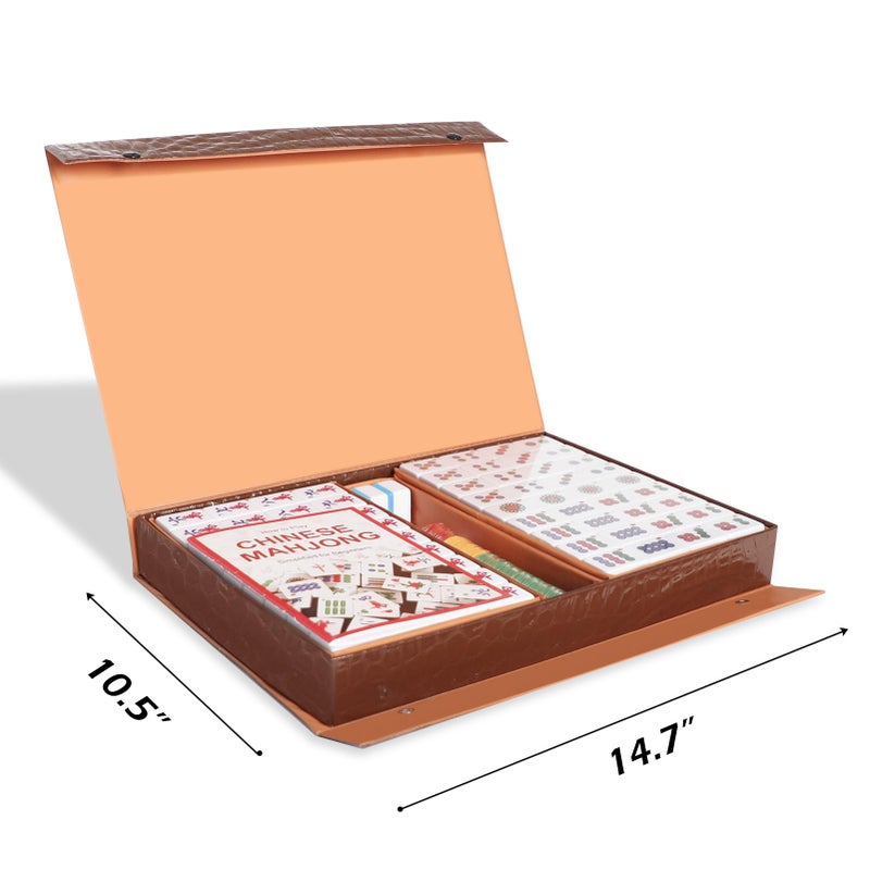 GUSTARIA Chinese Mahjong Set Mahjong Game Set with 146 Numbered Large Tiles 15 Blue Mahjong Tiles Set with Brown Carrying Case - Image 3