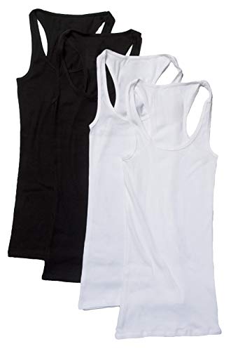 Zenana Outfitters 4 Pack Womens Basic Ribbed Racerback Tank Top WHITE/WHITE/BLACK/BLACK L - Image 1