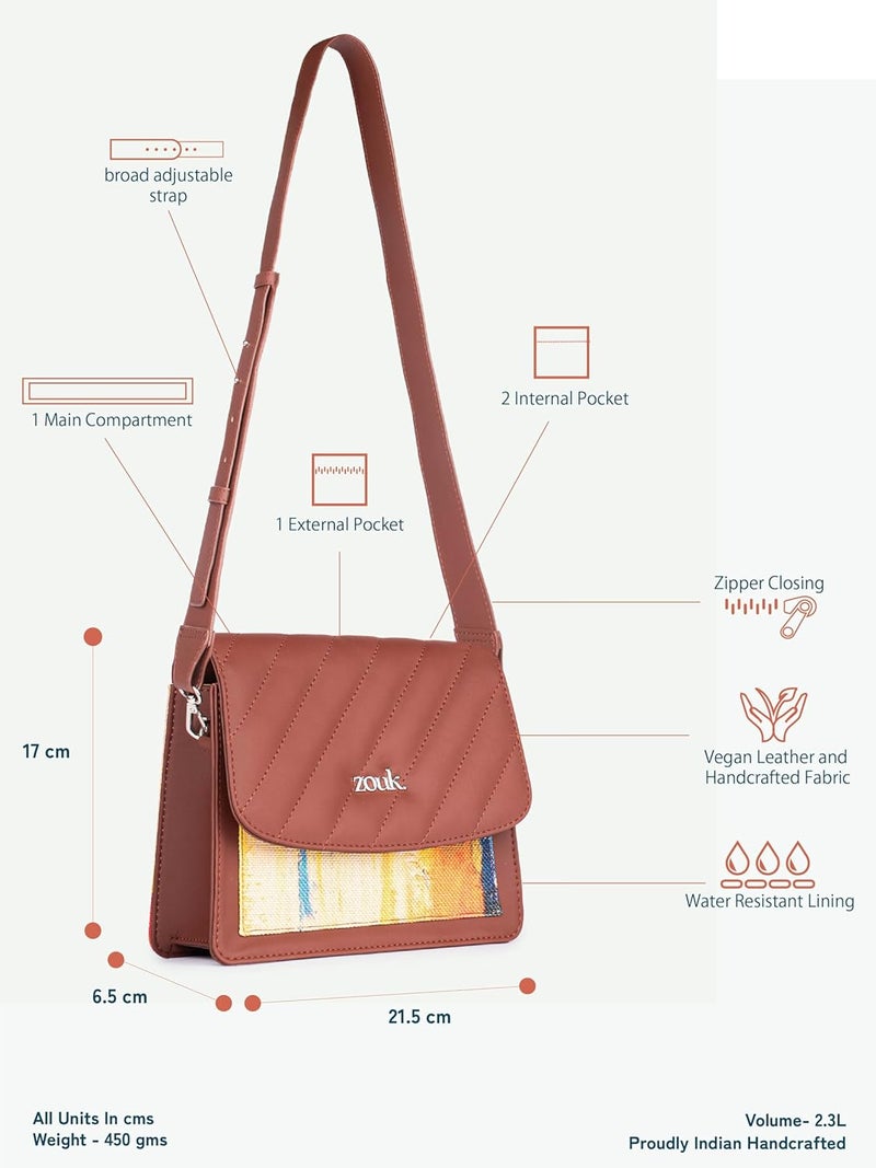 ZOUK Vegan Leather Flap Closure Beyond Basic Sling Bag For Women's Girls - Image 4