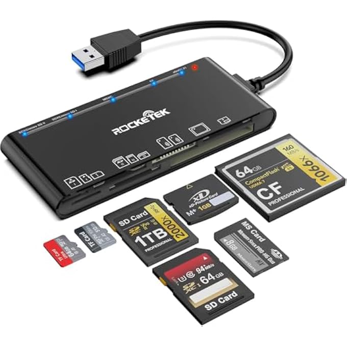 Rocketek USB 3.0 MULTI CARD READER FOR SD/MICRO SD/TF/XD/CF/MS - 7-IN-1 MEMORY CARD READER/ADAPTER FOR WINDOWS, MAC, LINUX - Image 1