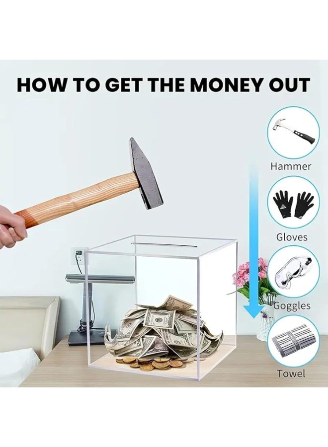 ARS Acrylic Piggy Bank Break to Open Square Money Box for Adults Acrylic Money Saving Box, coin box, best gifts for kids, Transparent box (DESIGN (B), 15 * 15 * 15) - Image 2