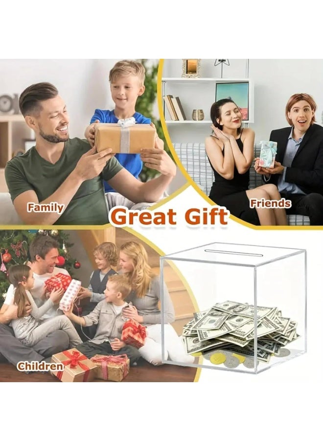 ARS Acrylic Piggy Bank Break to Open Square Money Box for Adults Acrylic Money Saving Box, coin box, best gifts for kids, Transparent box (DESIGN (B), 15 * 15 * 15) - Image 5
