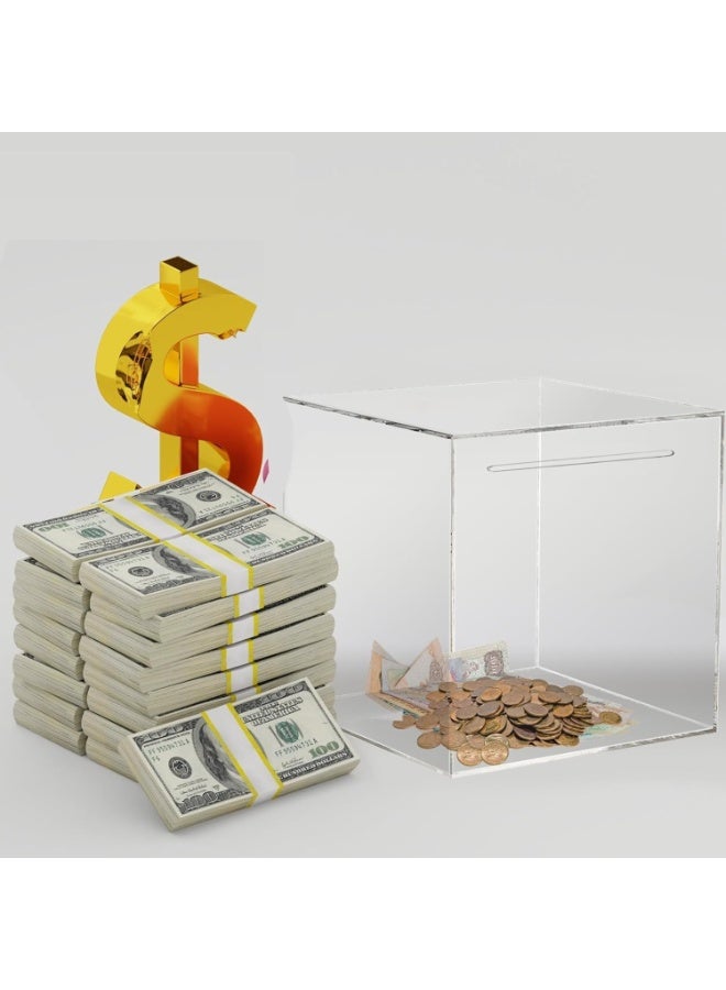 ARS Acrylic Piggy Bank Break to Open Square Money Box for Adults Acrylic Money Saving Box, coin box, best gifts for kids, Transparent box (DESIGN (B), 15 * 15 * 15) - Image 4