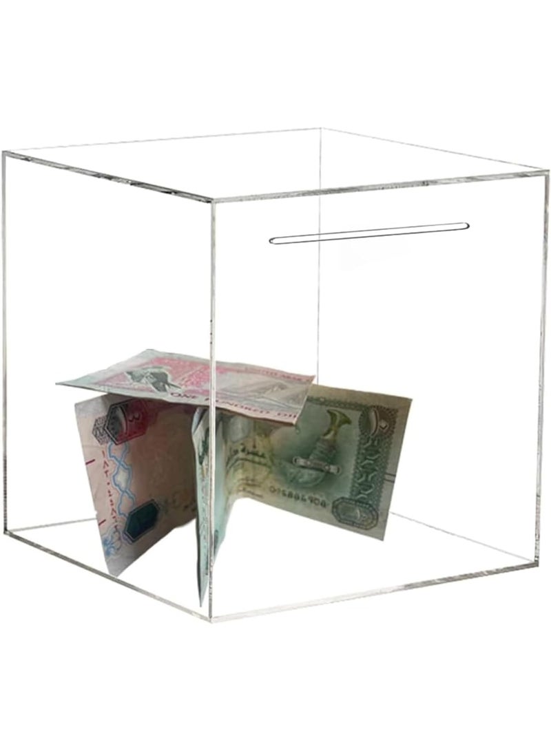 ARS Acrylic Piggy Bank Break to Open Square Money Box for Adults Acrylic Money Saving Box, coin box, best gifts for kids, Transparent box (DESIGN (B), 15 * 15 * 15) - Image 3