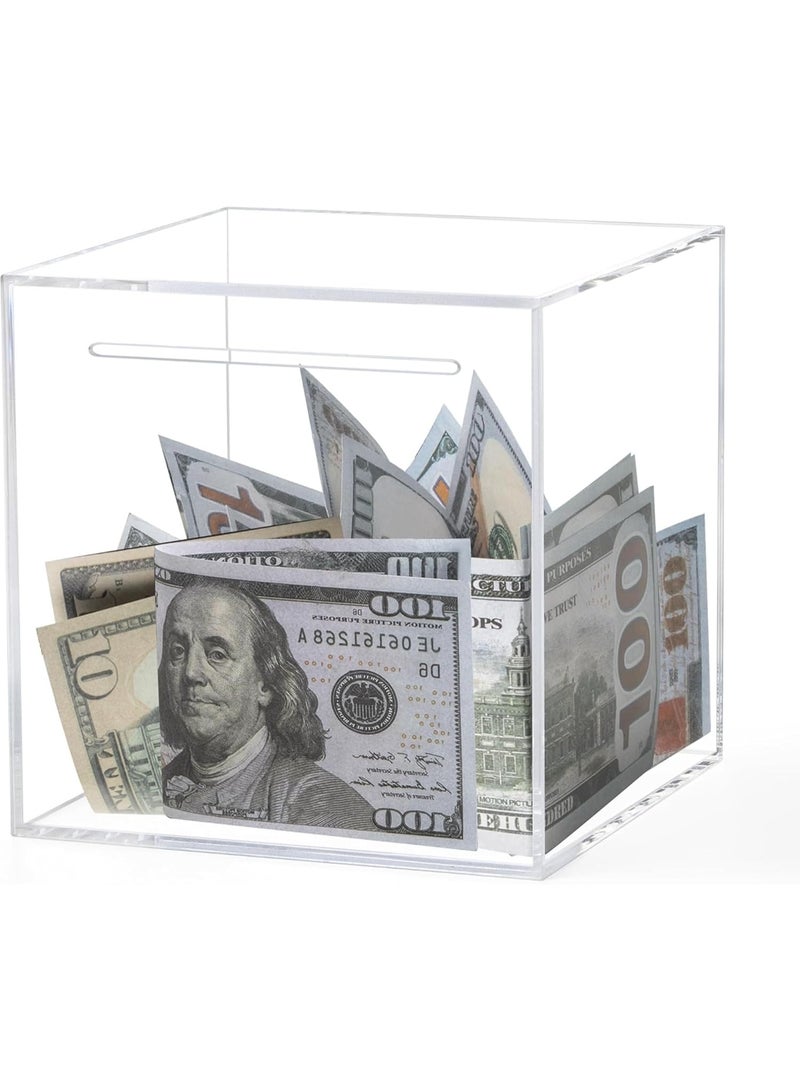 ARS Acrylic Piggy Bank Break to Open Square Money Box for Adults Acrylic Money Saving Box, coin box, best gifts for kids, Transparent box (DESIGN (B), 15 * 15 * 15) - Image 1