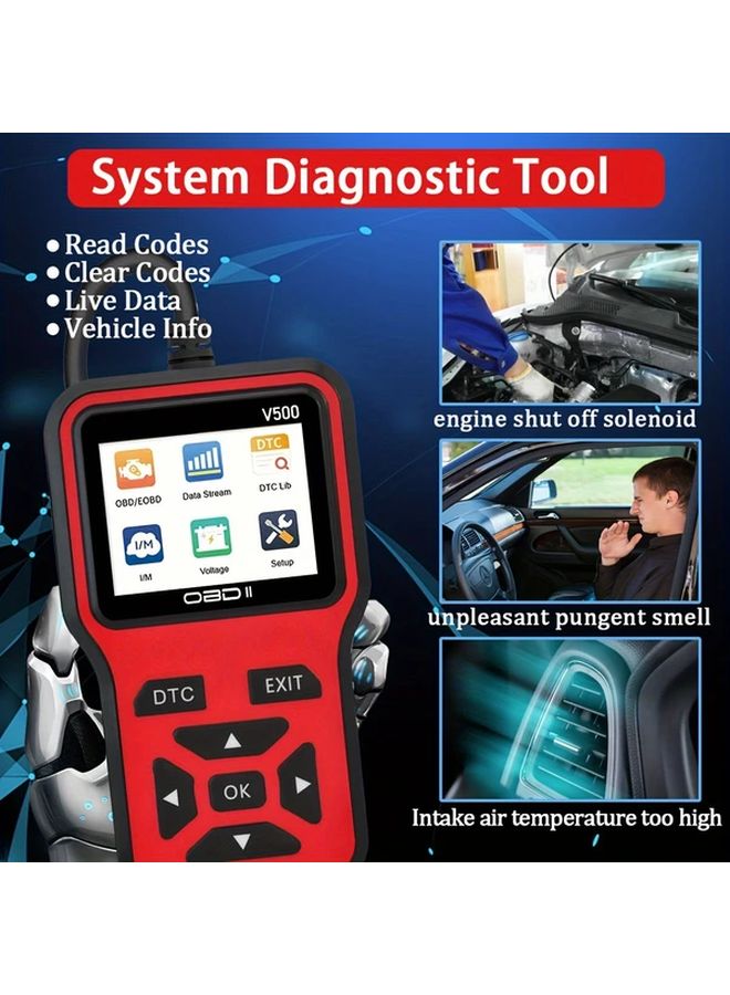 أداة تشخيص السيارات Red OBDII V500 قارئ رمز عطل المحرك مقياس جهد التيار الكهربائي ماسح السيارات - Image 4