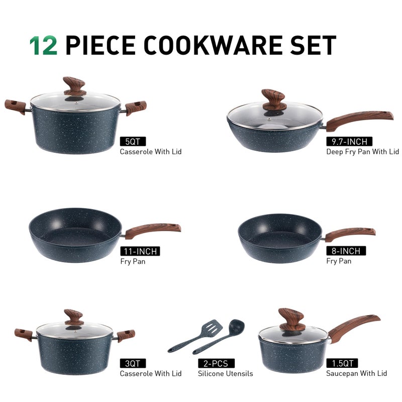 MAISON ARTS Pots and Pans Set Non Stick, Kitchen Cookware Sets Nonstick, 12 Piece Granite Cooking Pot and Pan for Induction, Stovetop, Blue - Image 3
