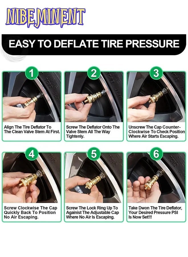NIBEMINENT 4PCS Automatic Tire Deflator, Brass Adjustable Tire Deflator Kit, Universal 6-30 PSI Preset Air Down Tire Deflators Offroad Accessories, Fits Most Car, Truck, ATV, Truck - Image 4