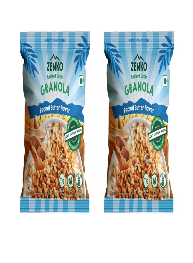 ZENKO Ancient Grain Granola | Peanut Butter Power | with Almonds, Popped Sorghum, Popped Millets | High Protein, Gluten Free, Plant Based | 50g | Pack of 2 - Image 1