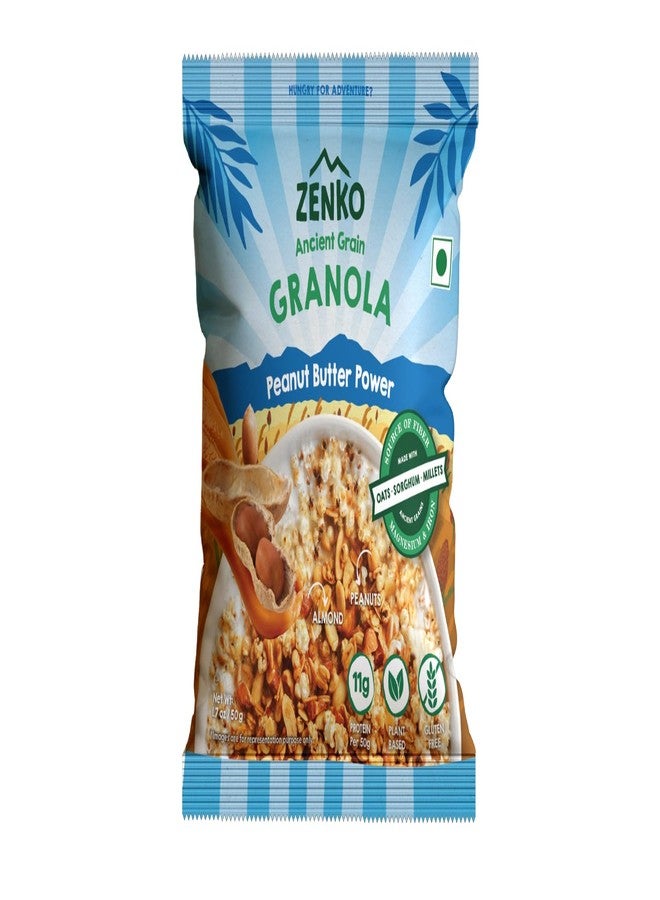 ZENKO Ancient Grain Granola | Peanut Butter Power | with Almonds, Popped Sorghum, Popped Millets | High Protein, Gluten Free, Plant Based | 50g | Pack of 2 - Image 2