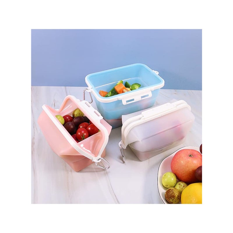 SOLARAE أكياس سيليكون قابلة لإعادة الاستخدام - مقاومة للتسرب ومحكمة الإغلاق آمنة في الميكروويف وغسالة الصحون آمنة في الفريزر أكياس طعام سيليكون قابلة لإعادة الاستخدام أكياس تخزين سيليكون آمنة في الفريزر والفرن والميكروويف وغسالة الصحون (1.5 لتر) (أزرق) - Image 1