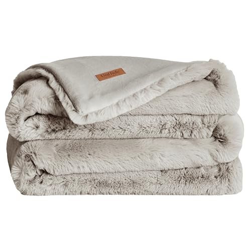UnHide Marshmallow Faux Fur Blanket Heavy Weight Extra Soft Blanket Made from Recycled Materials Machine Washable Medium 60 x 80 Greige