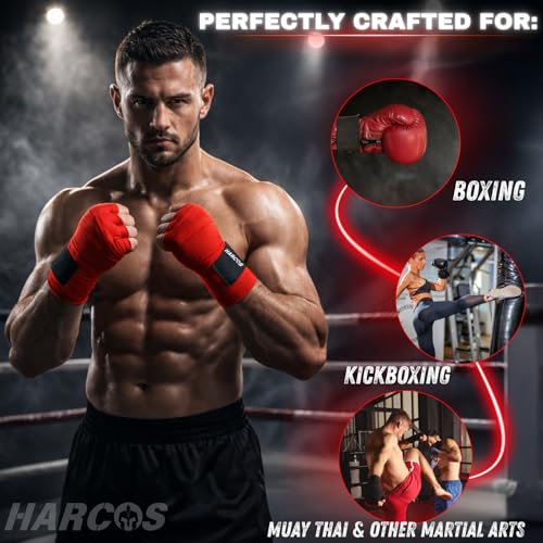 Harcos Breathable Boxing Hand Wrap Inner Gloves Elasticated Thumb Loop Bandages,Men Women Mitts Straps Wrist Protection Muay Thai (Black, 108 Inches (2.75 Meter)) - Image 3