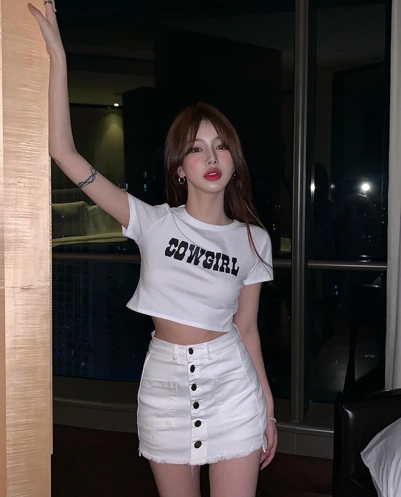 American Retro Girl Short-Sleeved T-Shirt For Women, Summer 2025, Slim Fit, High-Waisted, Cropped Top, Trendy On Instagram - Image 5