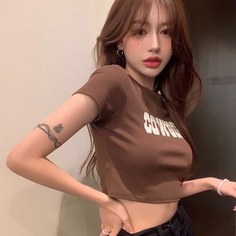 American Retro Girl Short-Sleeved T-Shirt For Women, Summer 2025, Slim Fit, High-Waisted, Cropped Top, Trendy On Instagram - Image 1