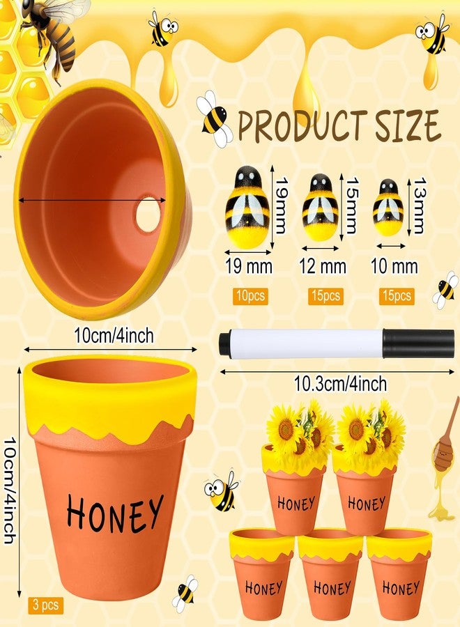 Lineshading 3 Pack 4 Inch Bee Theme Baby Shower Table Centerpieces Bee Decoration Pots Red Clay Jars with Resin Decorative Table Centerpiece for Bees Themed Party Birthday Decoration(Classic) - Image 3