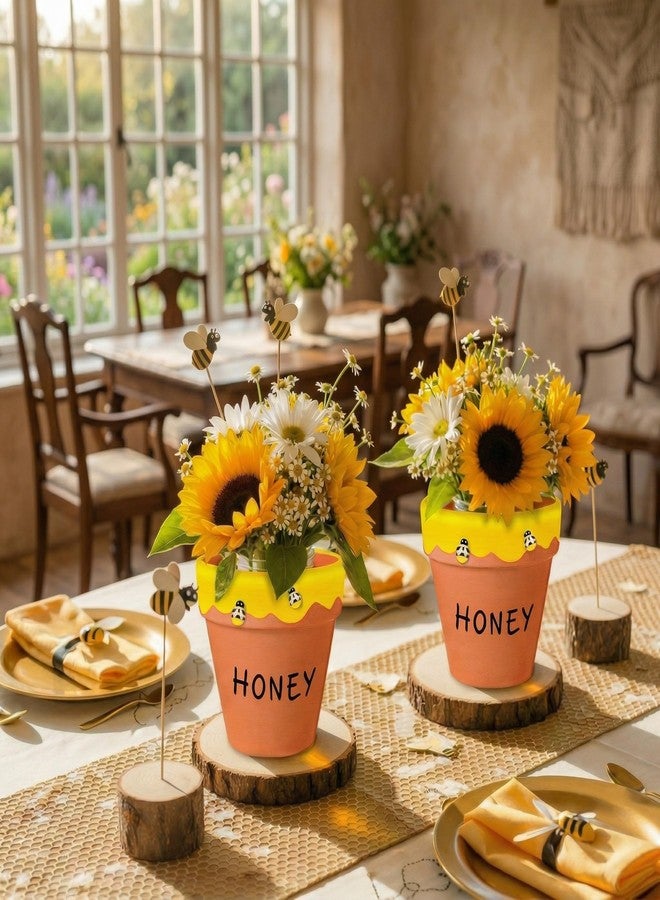 Lineshading 3 Pack 4 Inch Bee Theme Baby Shower Table Centerpieces Bee Decoration Pots Red Clay Jars with Resin Decorative Table Centerpiece for Bees Themed Party Birthday Decoration(Classic) - Image 2