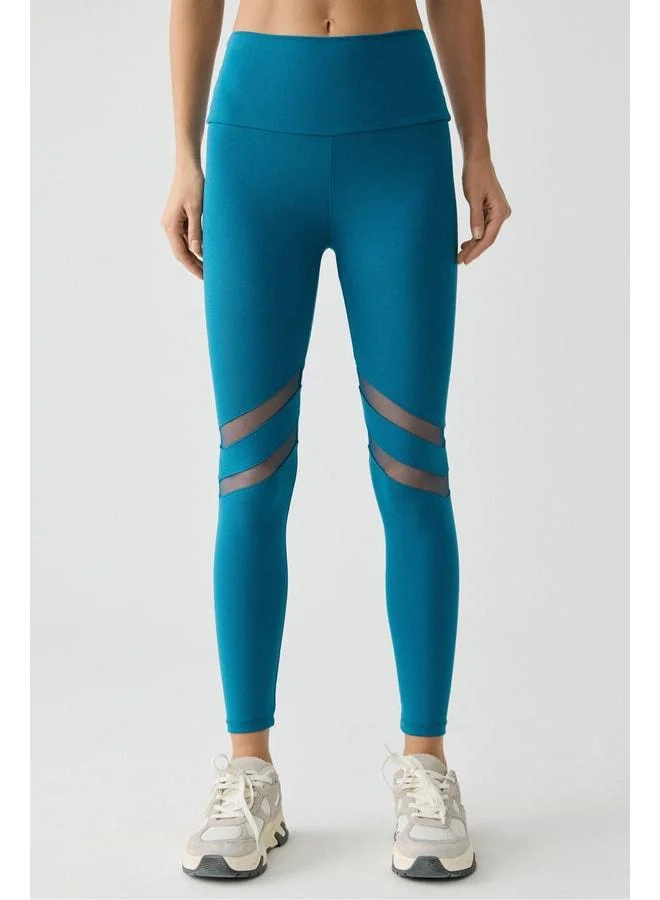 Urban Beat  Larına Women's Full-Length Blue Leggings with Tulle Detail. for Women | Best Price UAE