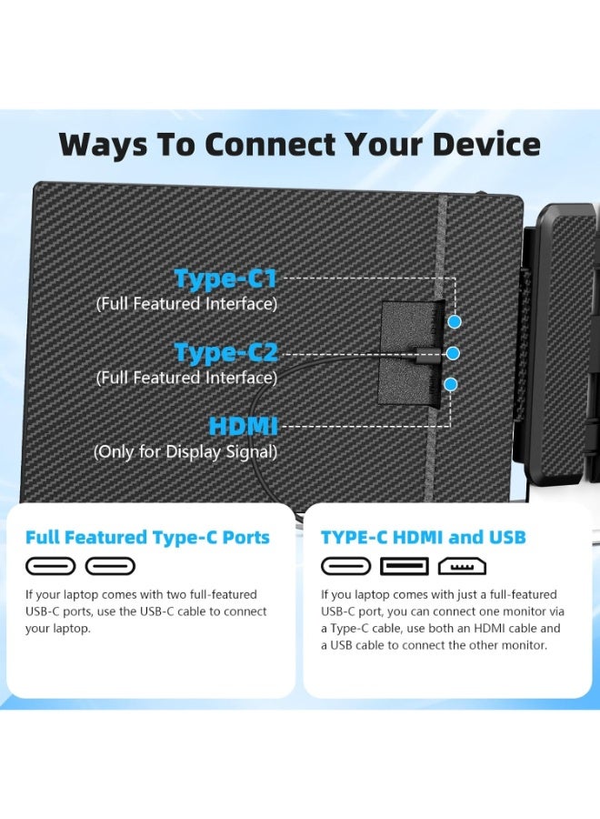 اليشمك شاشة محمولة للابتوب مقاس 14 بوصة بدقة Full HD، شاشة ثلاثية إضافية متوافقة مع لابتوبات 13 إلى 17 بوصة، تدعم Windows وmacOS وChrome - Image 3