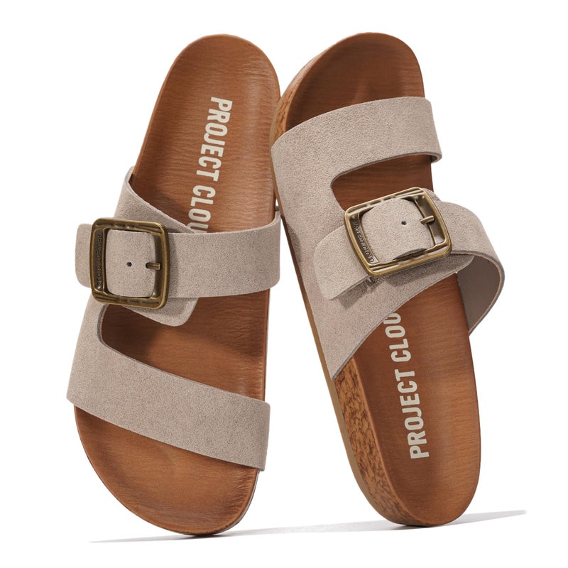Project Cloud Leather Womens Sandals â€“ Plush Insole Sandals for Women 2026 â€“ Lightweight & Non Slip Slides & Women Footwear with Buckle (Balanced,BIRCHSDE,6.5) - Image 1