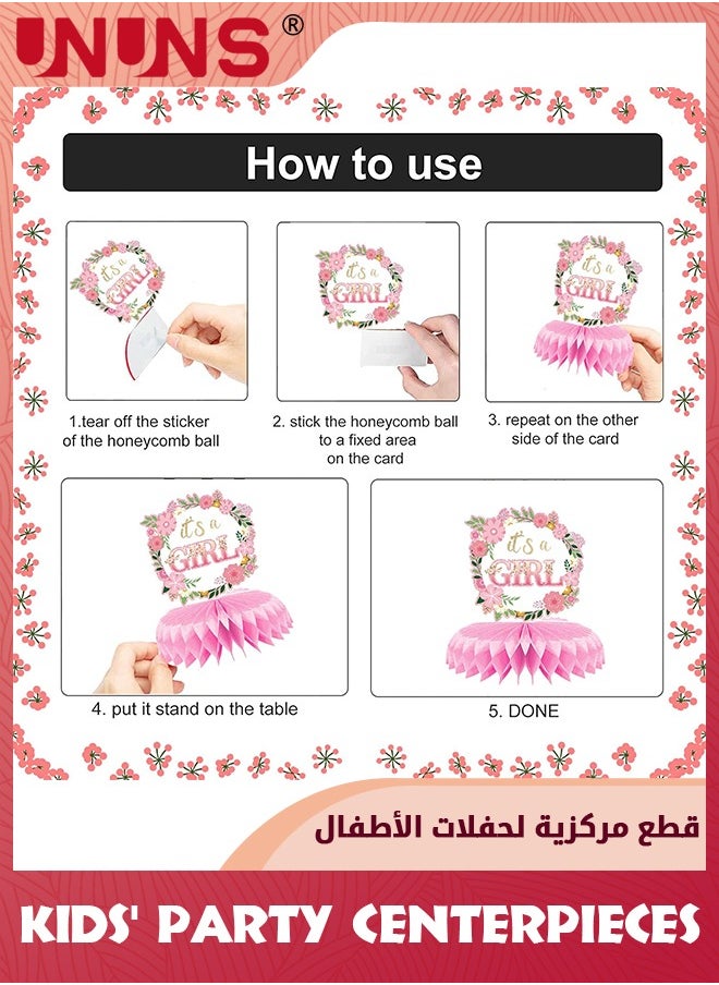 UNUNS Kids' Party Favors,9 Pcs Pink Baby Girl Honeycomb Centerpieces Table Decor,Gender Reveal Girl Baby Shower Floral Decor,Welcome Newborn Pattern Table Topper Ornaments,Birthday Party Decorations,Pink  - Image 3