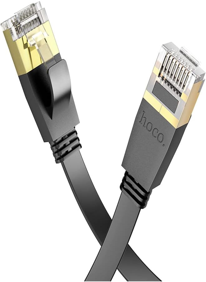 Hoco Hoco US07 - General Pure Copper Flat Network Cable CAT6, Flat Body, Suitable For Routers, Computers And Other RJ45 Interface Equipment, 5M - Black 