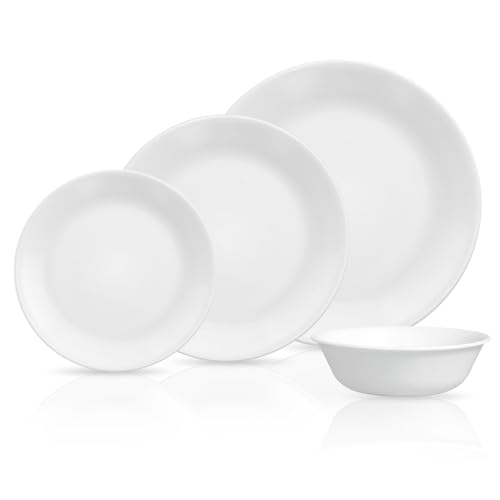 Corelle Vitrelle 8-Piece Service for 2 Dinnerware Set, Triple Layer Glass and Chip Resistant, Lightweight Round Plates and Bowls Set, Winter Frost White - Image 1
