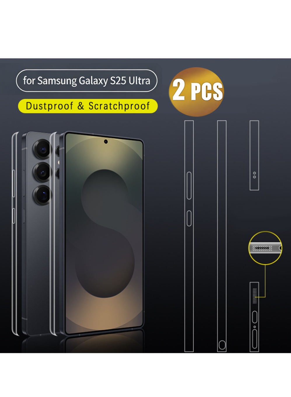 X-level Samsung Galaxy S25 Ultra Case Cover Protector HD Clear Protective, Dust-proof frame film, for S25 Ultra 6.8-Inch Flexible TPU Film, Fingerprint ID Compatible, Easy Installation, Perfect Fit, E