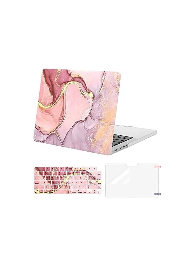 موسيسو متوافق مع حافظة MacBook Pro مقاس 14 بوصة إصدار 2021 2022 A2442 M1 Pro/Max مع شاشة Liquid Retina XDR تعمل باللمس وغطاء بلاستيكي صلب وغطاء لوحة مفاتيح وواقي شاشة، رخامي MO-MBH253، وردي - Image 1