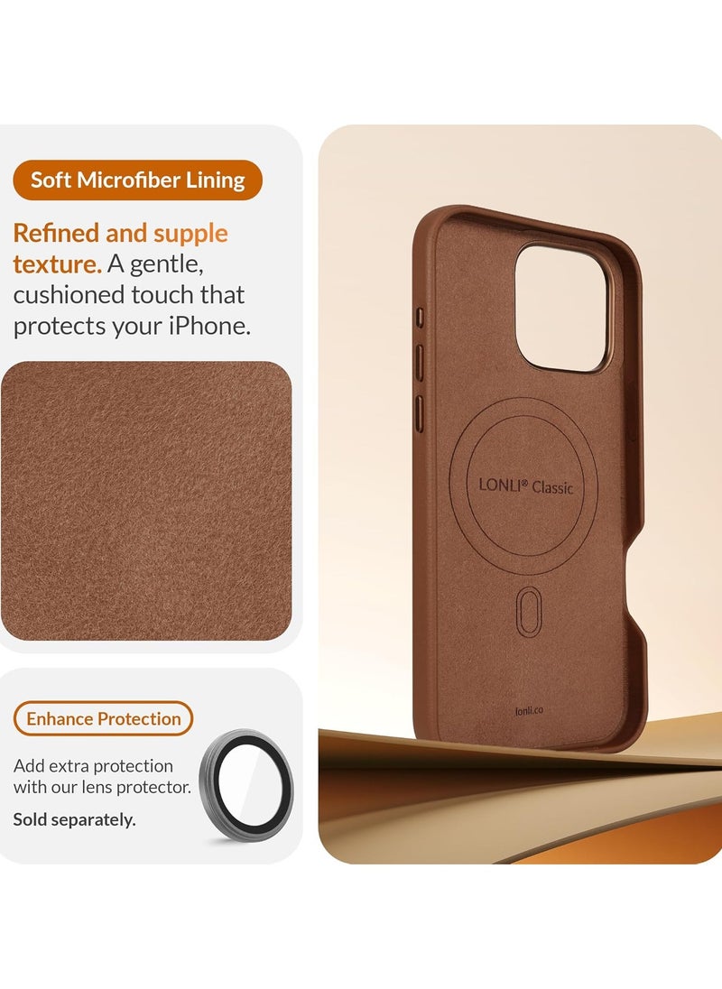 Timeless Dark Saddle Brown Leather iPhone 16 Pro Case – Softens with Use, MagSafe Compatible