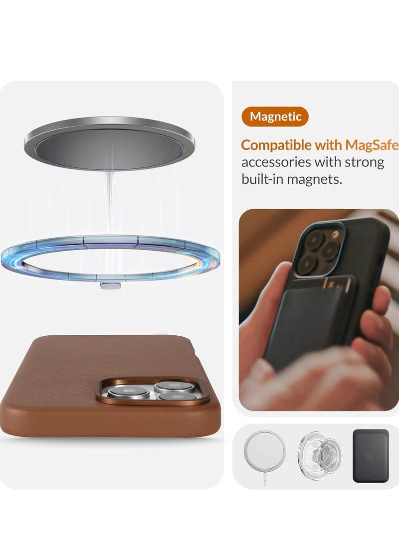 Timeless Dark Saddle Brown Leather iPhone 16 Pro Case – Softens with Use, MagSafe Compatible